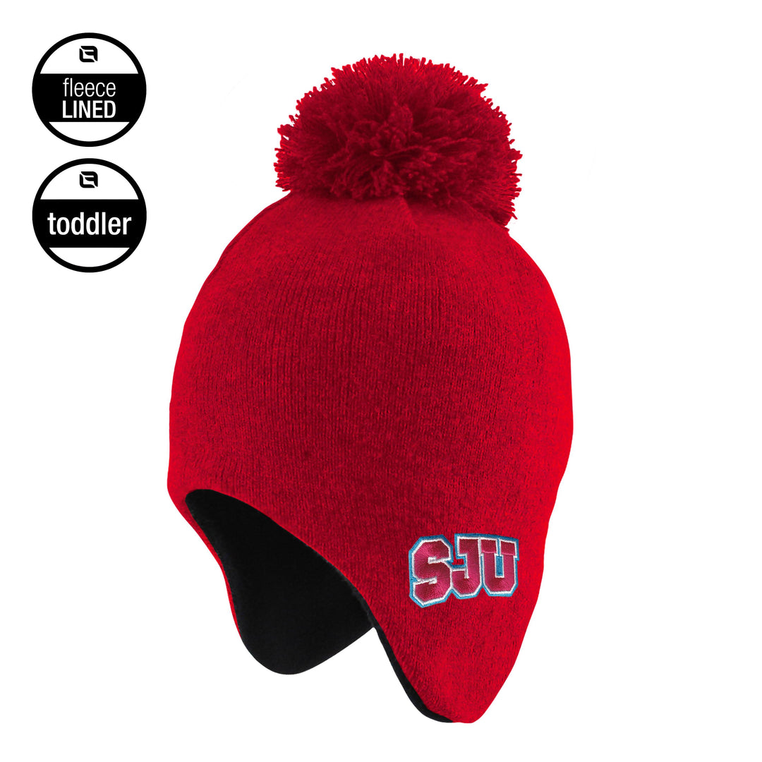 TODDLER EARFLAP POM HAT WITH FLEECE LINING SJU