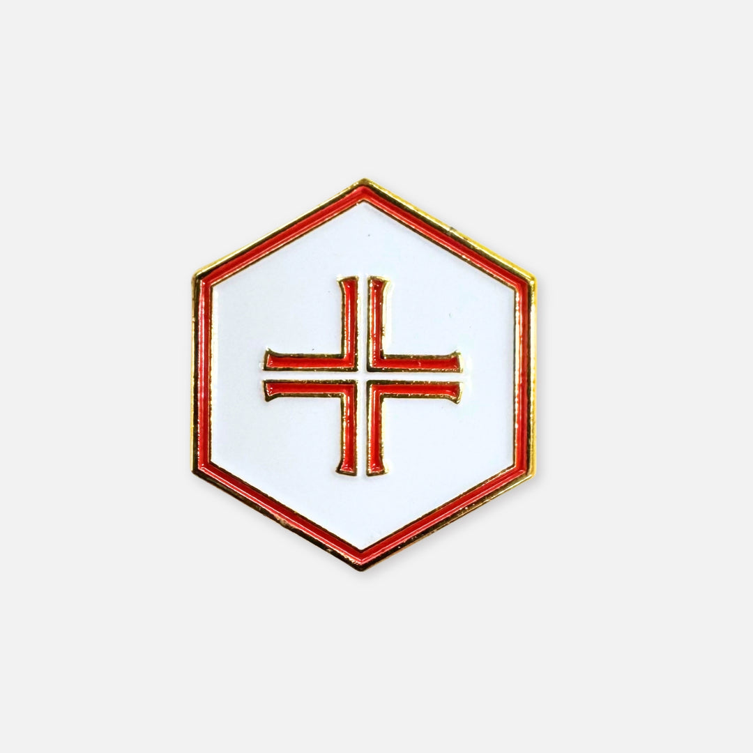 LAPEL PIN HEXAGON W/CROSS