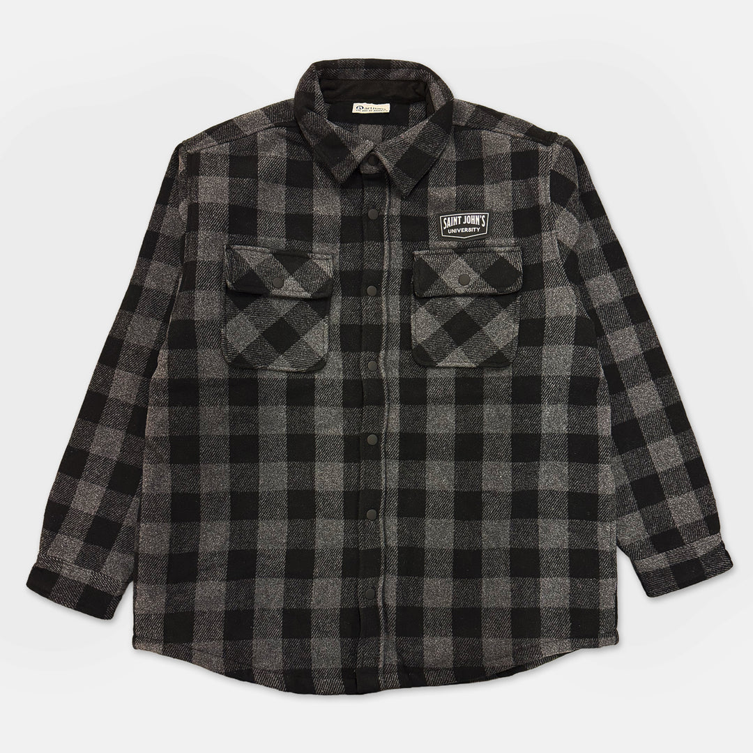 PLAID QUILTED JACKET WITH SAINT JOHN'S UNIVERSITY PATCH