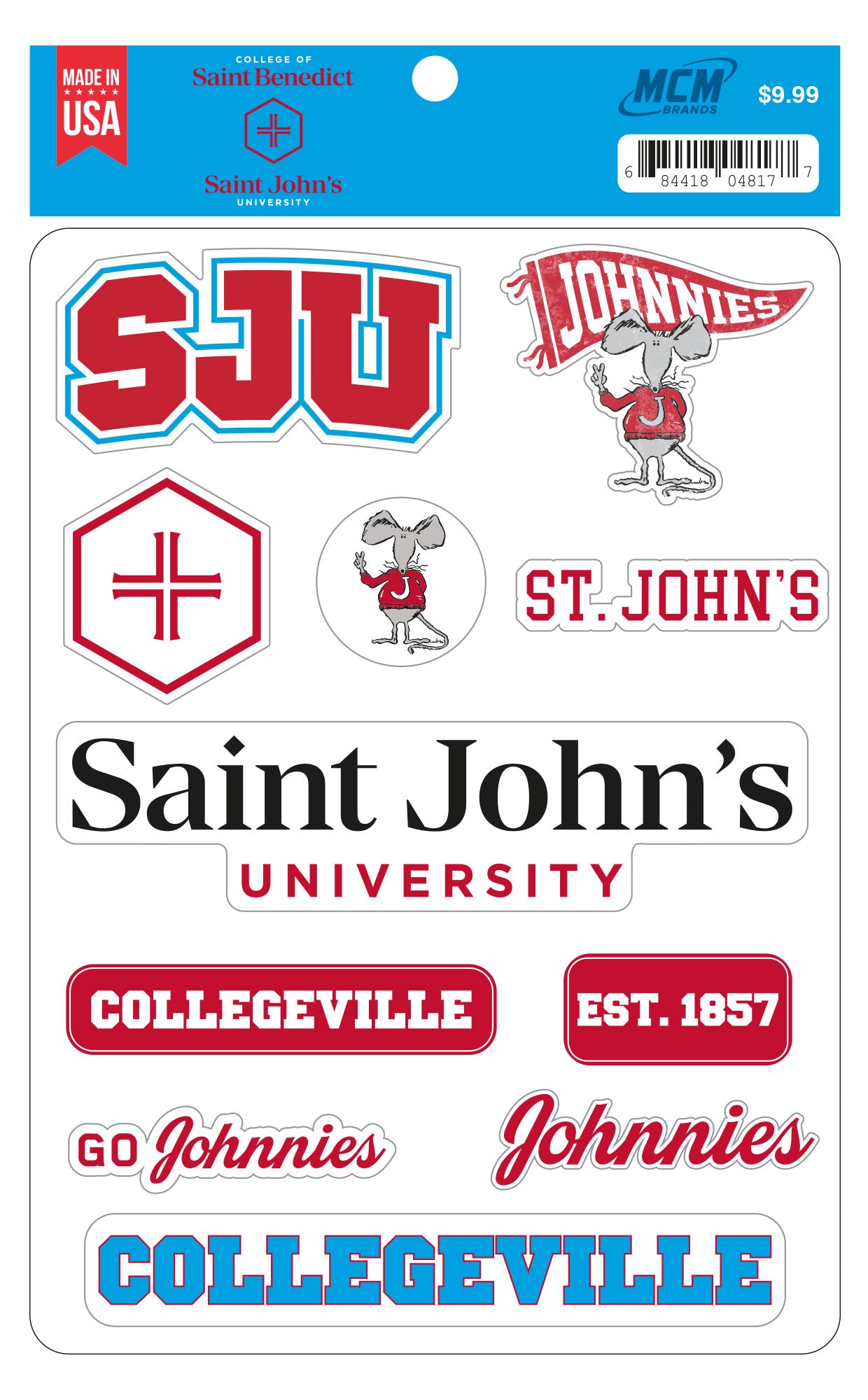 STICKER SHEET CRAFT VARIOUS SJU LOGOS – CSB+SJU Spirit Shop
