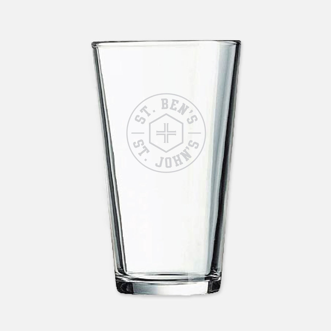 PINT GLASS ETCHED ST. BEN'S ST. JOHN'S