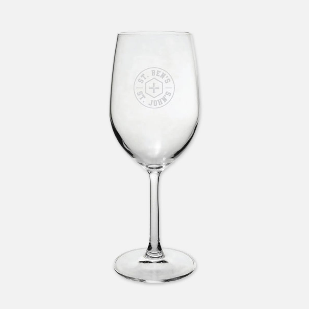 WINE GLASS 12 OZ ETCHED ST. BEN'S ST. JOHN'S